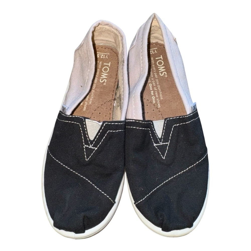 Toms Classic Alpargata Slip-on Shoes Youth Size 12.5 Kids Black And Beige